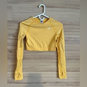 GymShark Vital Seamless 2.0 Crop Top Womens Small yellow long sleeve